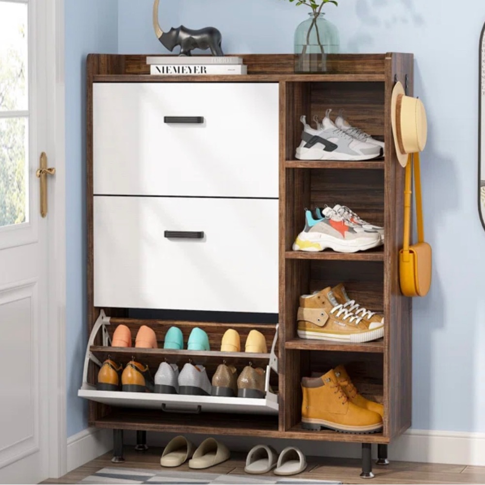 Freestanding 18 pair shoe storage cabinet. Brand new in the box